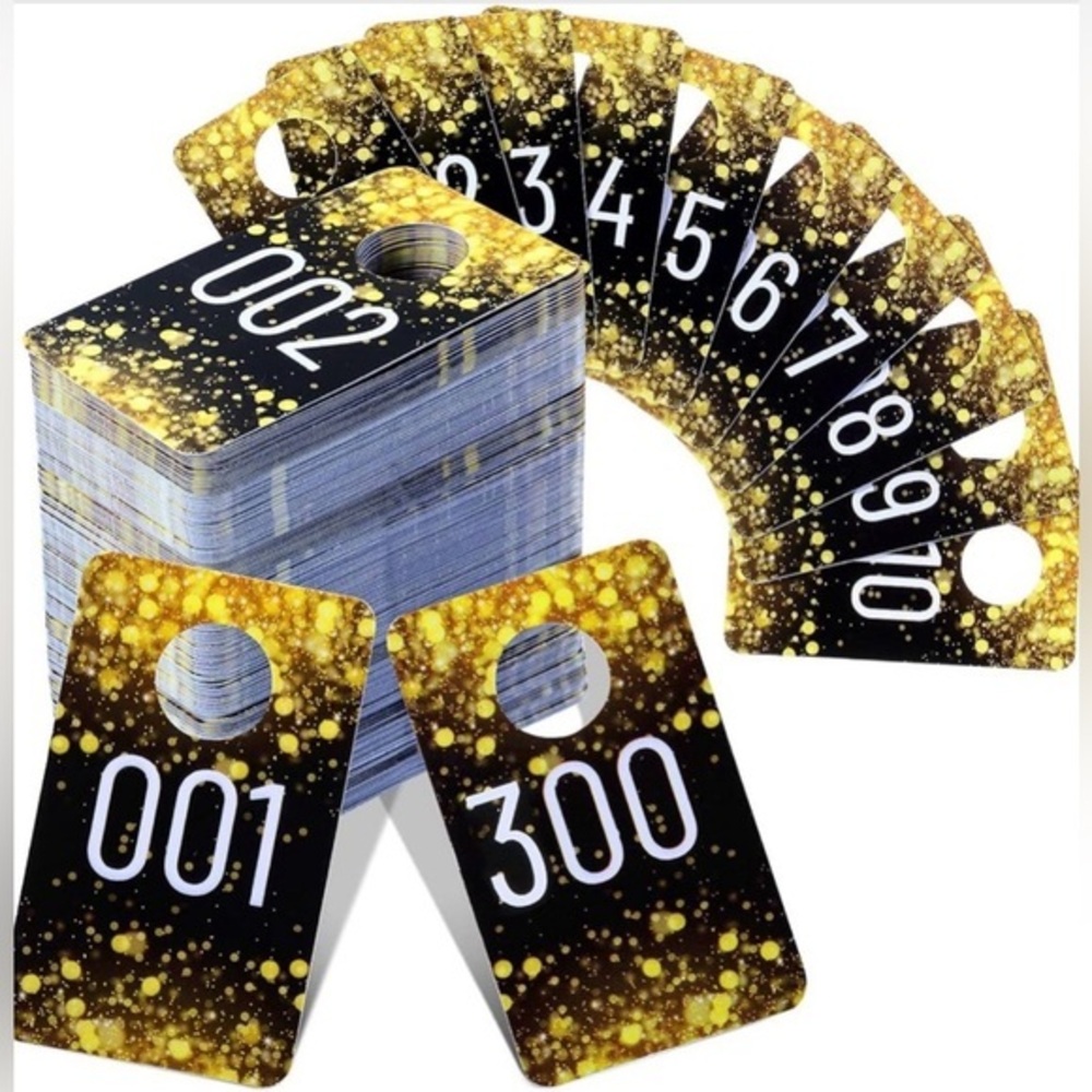 Jetec Live Sale Number Tags 001–300 Gold Black Plastic Clothing Hanger Tags